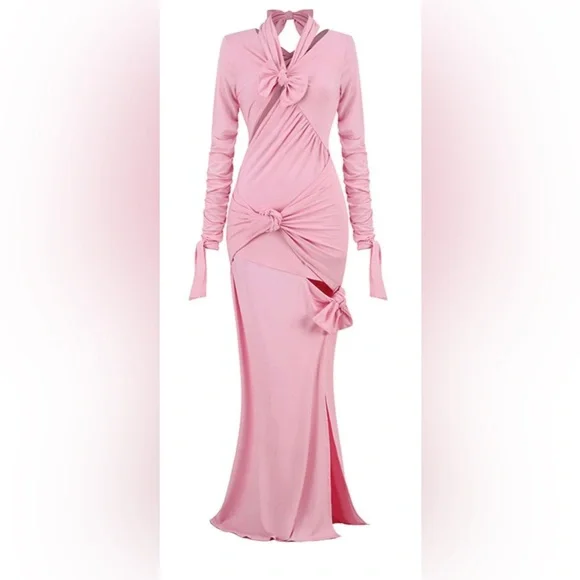 chinese dress ladies Knotted Cutout Bodycon Halter Round Neck Long Maxi Sundress